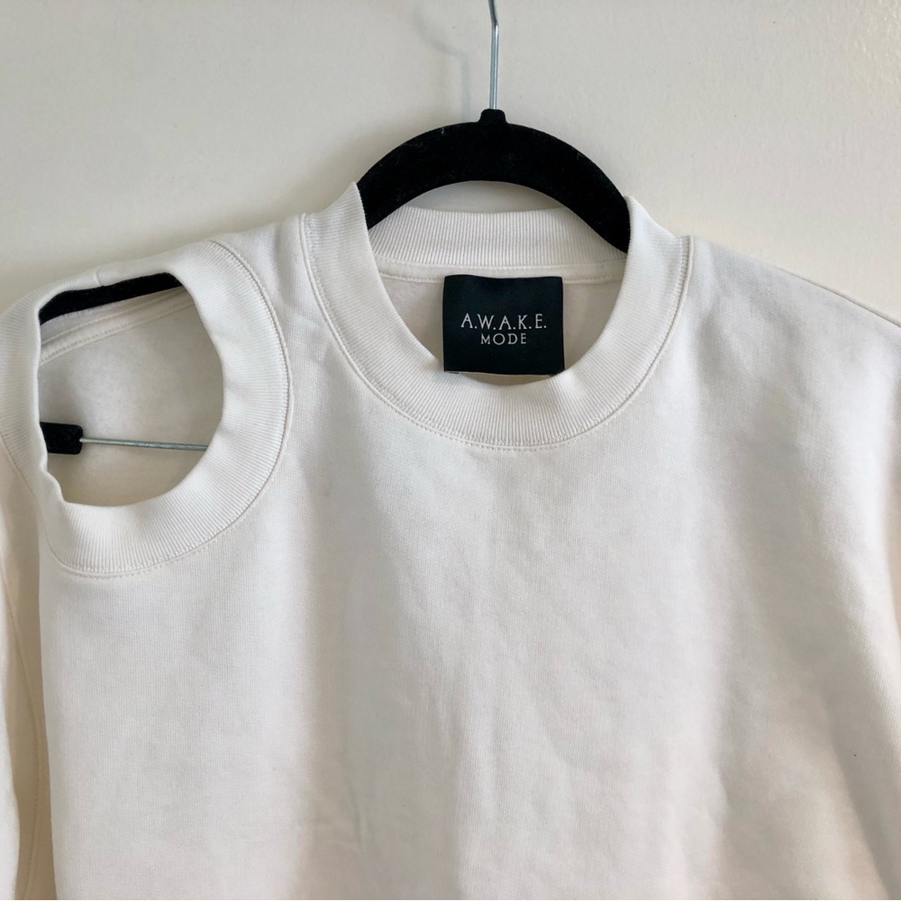 A.W.A.K.E. Mode Sweatshirt Pullover White Cream Cut Out Avant Garde Small XS - Picture 3 of 5